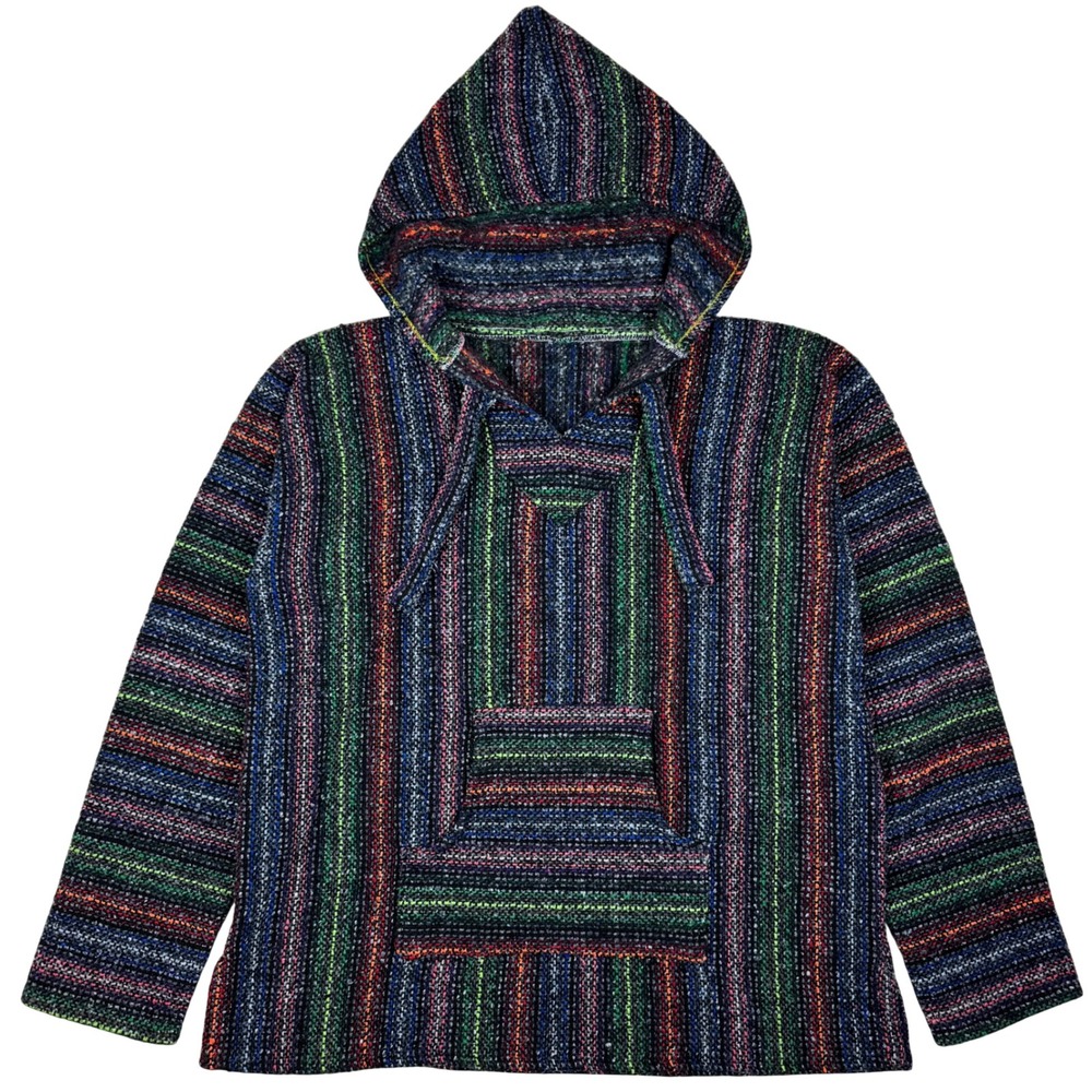 Vintage Inspired Baja Hoodie Mexican Blanket Pullover Multicolor Striped‎ Hippie